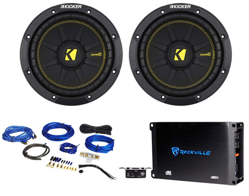 (2) KICKER 44CWCS84 CompC 8" 800w Car Subwoofers Subs+Mono Amplifier+Amp Kit