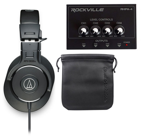 Audio Technica ATH-M30X Studio Monitor Headphones+4-Way Distribution Amplifier