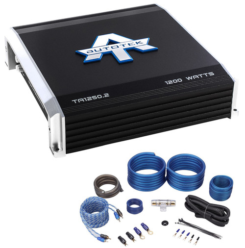 Autotek TA1250.2 1200 Watt 2 Channel Car Audio Bridgeable Amplifier+Amp Wire Kit