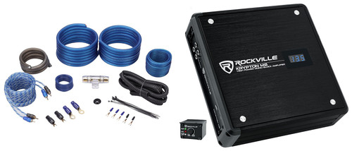 Rockville KRYPTON-M0 1400w Peak/350w RMS Mono 1 Ohm Car Amplifier+Remote+Amp Kit