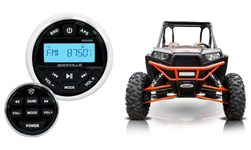 Rockville RGHR2 Gauge Hole Bluetooth Player+Wired Remote for ATV/UTV/RZR/Polaris