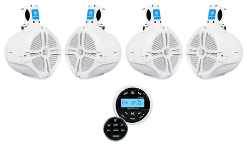 Rockville RGHR2 Marine Bluetooth USB Receiver+Remote+(4) 8" Wakeboard Speakers