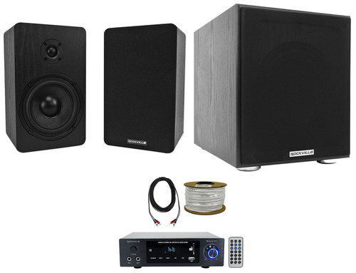 Rockville BLUAMP 150 Amplifier w/ Bluetooth+(2) 5.25" Bookshelf Speakers+8" Sub