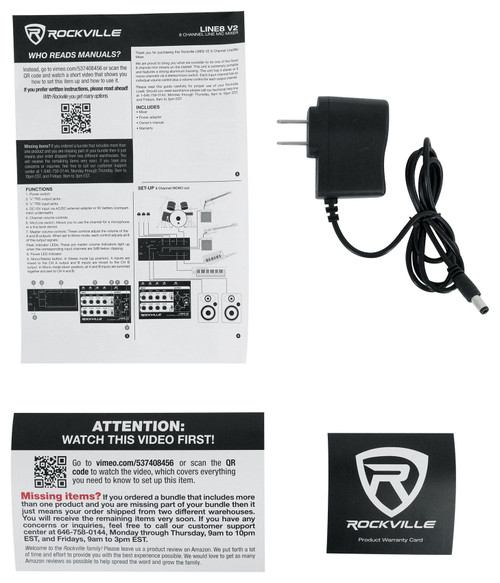 Rockville LINE8 8-Channel Line/Mic Mixer/Stereo/Mono/Battery