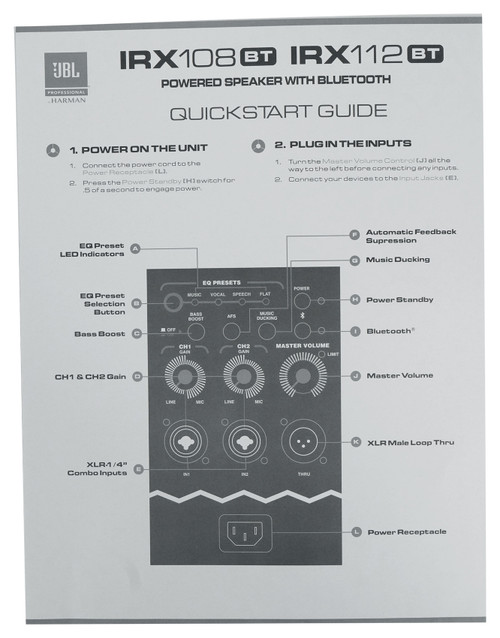 JBL IRX108BT 8 1000W Active DJ Altavoz PA portátil con paquete Bluetooth  con Rockville RCXMB20BL 20' macho REAN XLR a 1/4 TRS Cable azul 100% cobre