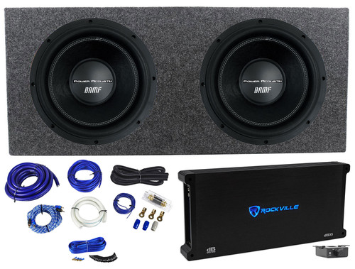 2) Power Acoustik BAMF-122 12" 3500w Subwoofers+Sealed Sub Box+Amplifier+Amp Kit