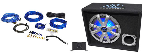 NYC Acoustics NSE10L 10" 1000w Powered Car Subwoofer/LED Sub Enclosure+Wire Kit