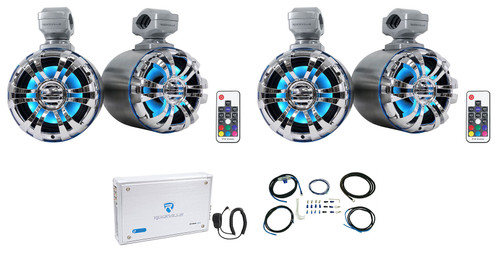 (4) Rockville 5.25" LED Tower Speakers+4-Channel Amplifier For RZR/ATV/UTV/Cart