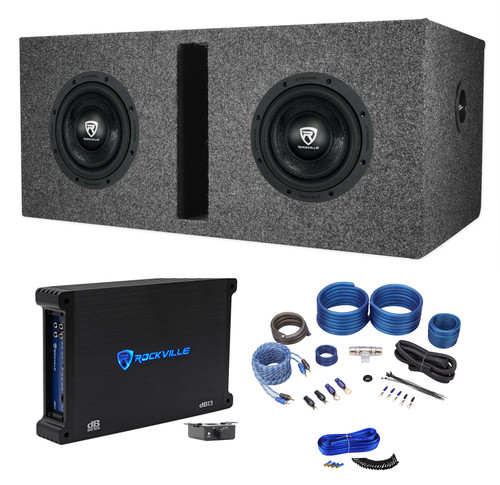 2 Rockville W8K6D2 V2 8" 1400w Peak Subwoofers+Vented Box+Mono Amplifier+Amp Kit