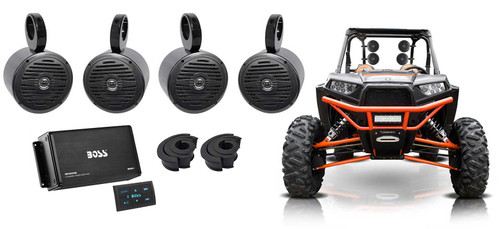 (4) Rockville MS525B 5.25" 800w Tower Speakers+4-Ch Amp+Control Polaris RZR/ATV