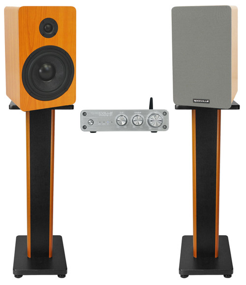 Rockville BLUAMP 21 Bluetooth Home Audio Receiver+(2) 5.25" Wood Speakers+Stands