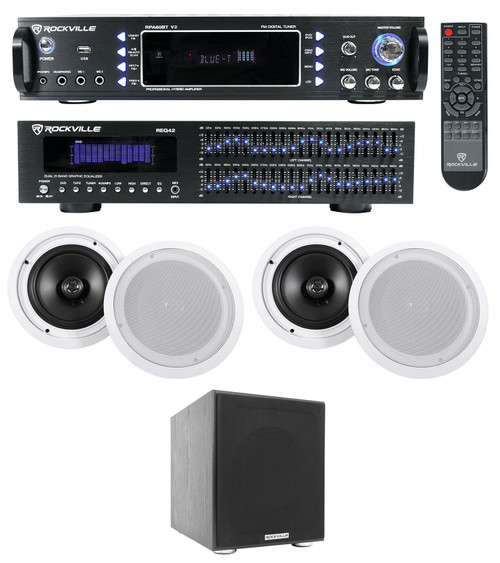 Rockville Home Theater Bluetooth Receiver+EQ+ (4) Ceiling Speakers+8" Subwoofer