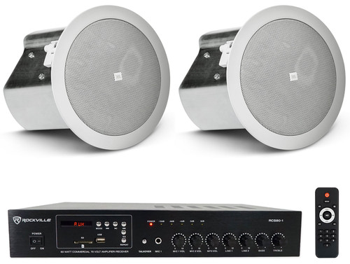 Pair JBL CONTROL 14C/T 4" In-Ceiling Speakers + Receiver For Restaurant/Bar/Cafe