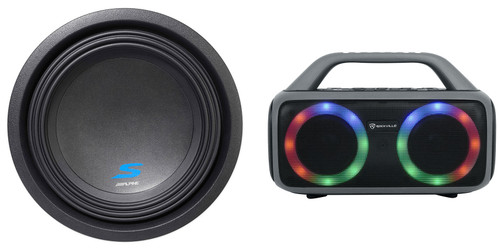 ALPINE S-W10D4 10" 1800 Watt Car Audio Subwoofer+Portable Bluetooth Speaker
