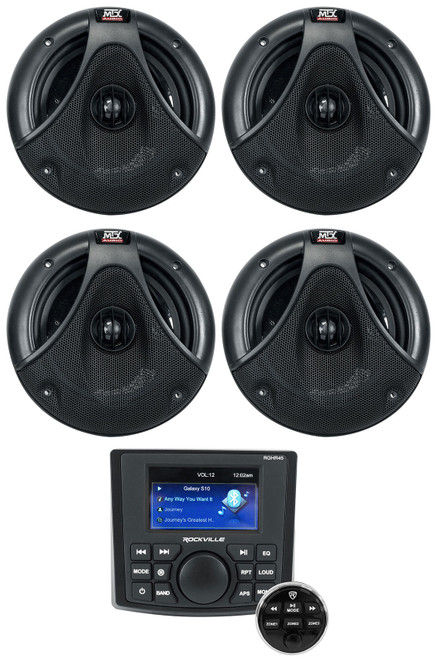 (4) MTX TM652WB-B 6.5" 75w RMS! Marine Boat Speakers+4-Zone Bluetooth Receiver