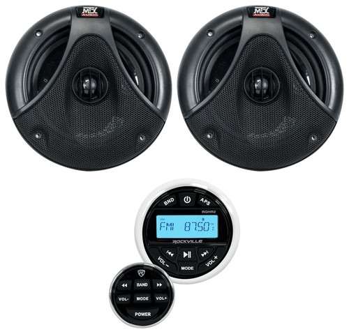 Pair MTX TM652WB-B 6.5" 75w RMS! Marine Boat Speakers+Bluetooth Receiver+Remote