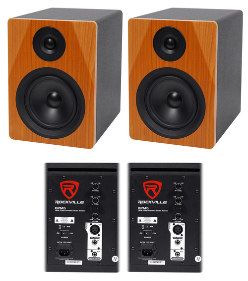 (2) Rockville DPM5C Dual Powered 5.25" 300 Watt Active Studio Monitor Speakers