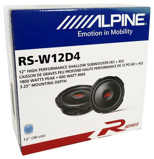 Alpine RS-W12D4 12” 600w RMS Shallow Subwoofer DVC 4-ohm Slim Sub+