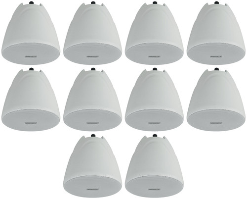 10 Rockville PEN-40T White 4" 70V Hanging Pendant Speakers Commercial/Restaurant