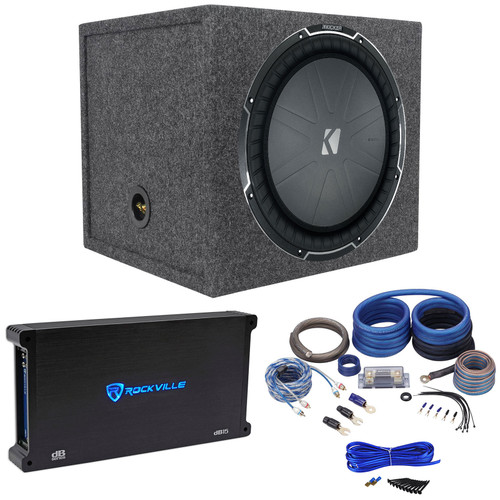 Kicker 42CWQ154 1100w RMS CompQ 15" Subwoofer+Sealed Box+Mono Amplifier+Amp Kit