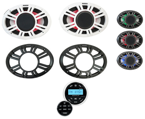 (2) KICKER 48KMXL694 300w 6x9" Marine Boat Speakers+Bluetooth Gauge Receiver