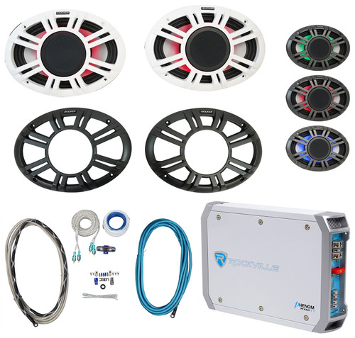 (2) KICKER 48KMXL694 300w 6x9" Marine Boat Speakers+2-Channel Amplifier+Amp Kit