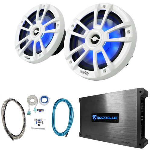 Pair Infinity 822MLW 8" 2-Way Marine Boat Speakers w/RGB LED+Amplifier+Amp Kit