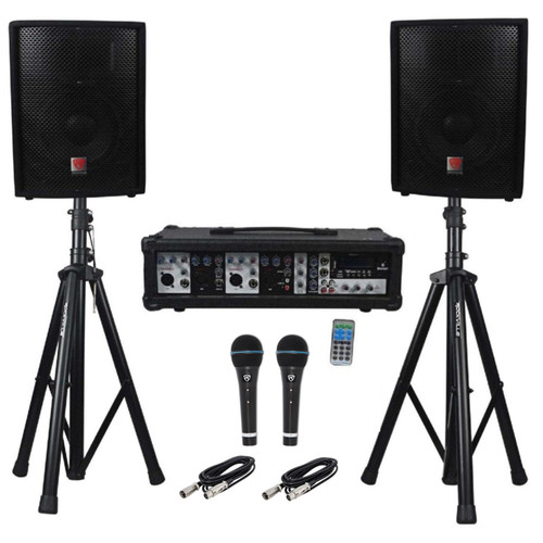 Rockville RPG2X10 Package PA System Mixer/Amp+10 Speakers+Stands+Mics+Bluetooth