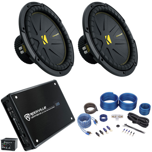 2 Kicker 50CWCD124 CompC 12" DVC 4 ohm Subwoofers+Mono Amplifier+Amp Kit CWCD124