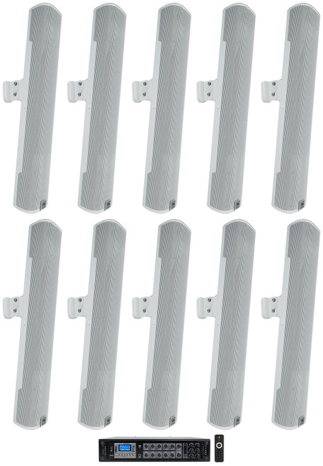 (10) JBL COL600-WH 24" White 70V Commercial Column Wall Mount Array Speakers+Amp