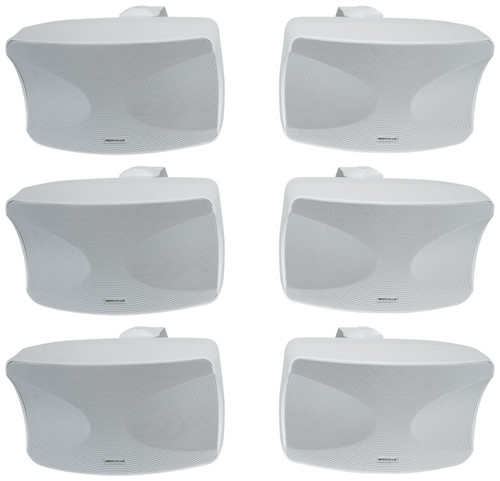 (6) Rockville WET-44 PRO Dual 4" 4-Way Swivel 70V Commercial Speakers in White