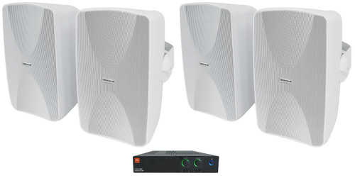 JBL CSA 280Z Commercial Amplifier+(4) Indoor/Outdoor White Swivel Wall Speakers