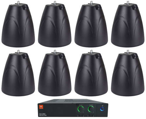 JBL CSA 280Z Commercial Amplifier+(8) Black 6.5" 70V Hanging Pendant Speakers