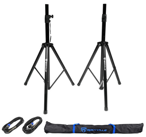 Pair of Rockville Tripod Speaker/Lighting Stands+(2) 20 Foot 1/4"-SpeakOn Cables