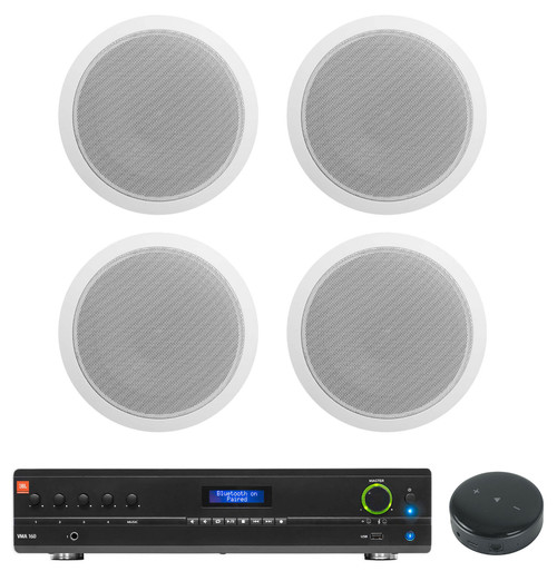 JBL Commercial 70v Amp+Wifi Receiver+4) White 6" Ceiling Speakers For Restaurant