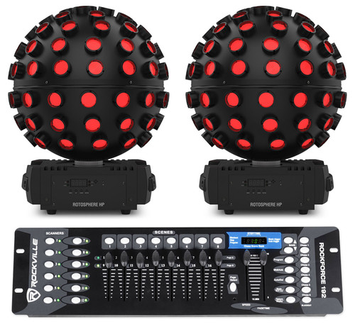 (2) Chauvet DJ Rotosphere HP LED Rotating Mirror Ball Simulators+DMX Controller
