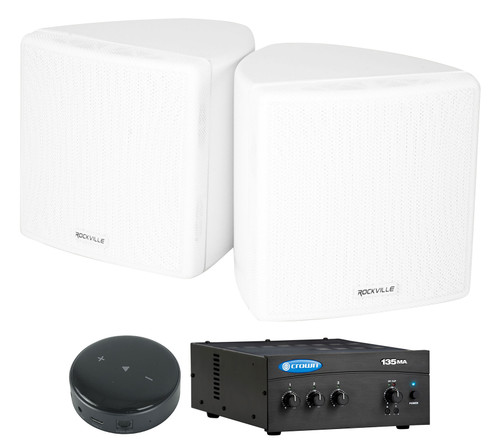 Crown Commercial Amplifier+(2) 3.5" White Cube Speakers+Wifi Streaming Receiver