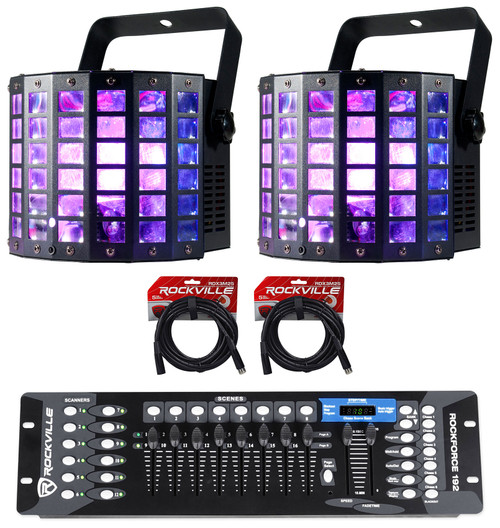 (2) American DJ MINI DEKKER LZR Derby/Strobe Effect Lights+DMX Controller+Cable