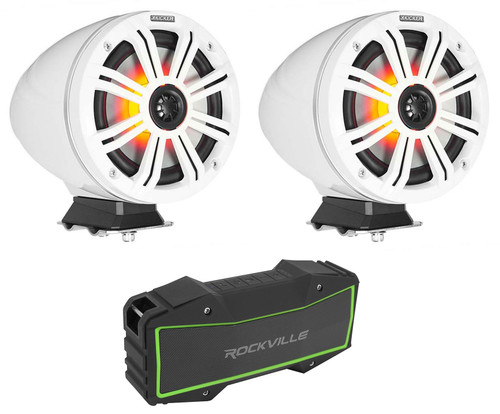 (2) KICKER 46KMFC8 300w 8" White Surface Mount Marine LED Speakers+Home Speaker
