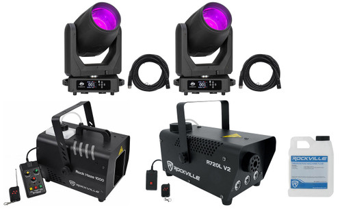 AMERICAN DJ 2) American DJ Vizi Beam CMY LED DMX Gobo Moving Head Lights+Hazer+Fogger+Cables 