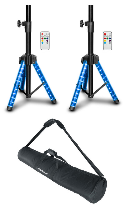 TECHNICAL PRO (2) Technical Pro PT3LED Rechargeable RGBWY LED Tripod DJ Speaker Stands+Bag 