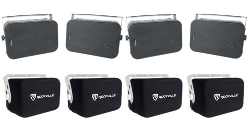 4 Rockville 6.5" Black 500w Outdoor Speakers+Waterproof Covers For Restaurant/Bar/Cafe