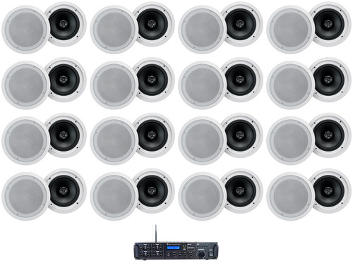 Rockville Rock Zone 8 Channel Amplifier+(32) 8" White Ceiling Speakers For Hotel
