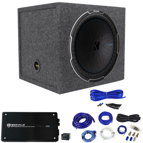 Kicker 51CWQ152 COMP Q 15" 1200w Car Subwoofer+Sealed Box+Mono Amplifier+Amp Kit