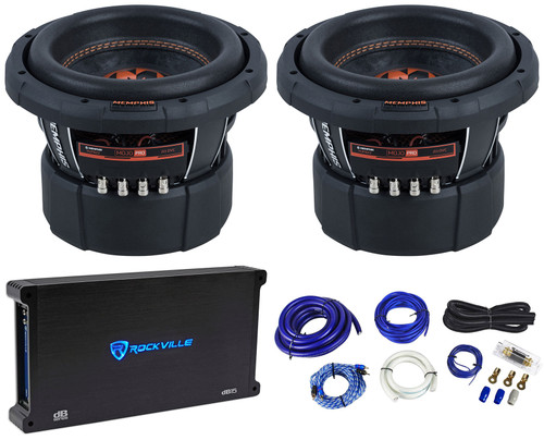 2) Memphis Audio MOJO MJP822 8" 1500w Competition Car Subwoofers+Amplifier+Wires