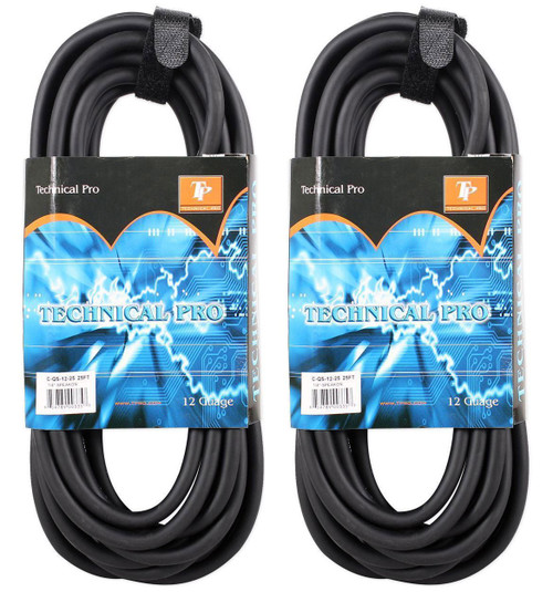 (2) Technical Pro CQS-1225 25' Ft 12 Gauge 1/4'' to Speakon Pro Speaker Cables