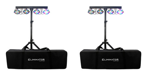 (2) Eliminator Mini Par Bar Lighting Systems w/4xLED Par Lights+Stand+Remote+Bag