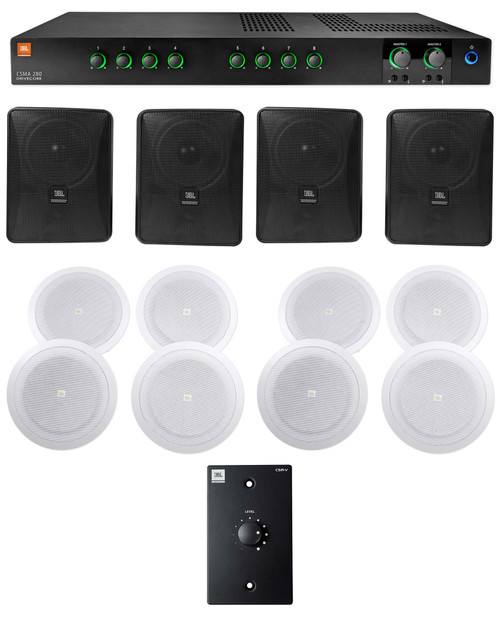 JBL Commercial Amplifier+(4) 6.5" Black Wall+(8) 8" Ceiing Speakers+Wall Control