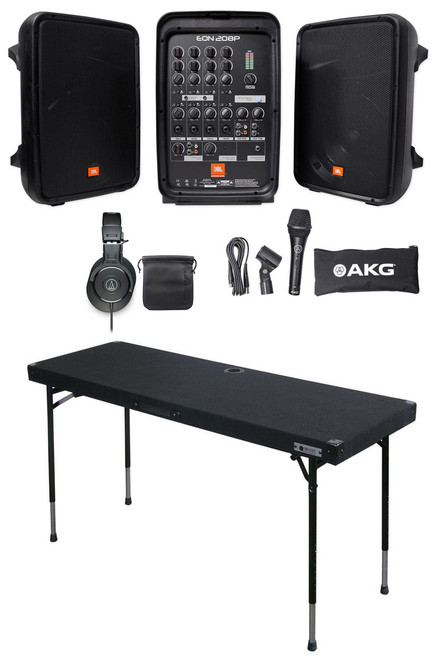  JBL EON208P 8" Portable Bluetooth Speaker System w/Mixer+DJ Table+Headphones 