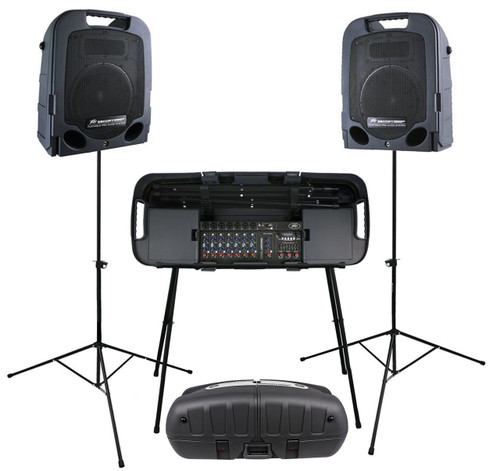  Peavey Escort 5000 500w Foldable Portable Powered PA System+Mixer+Stand+Case 